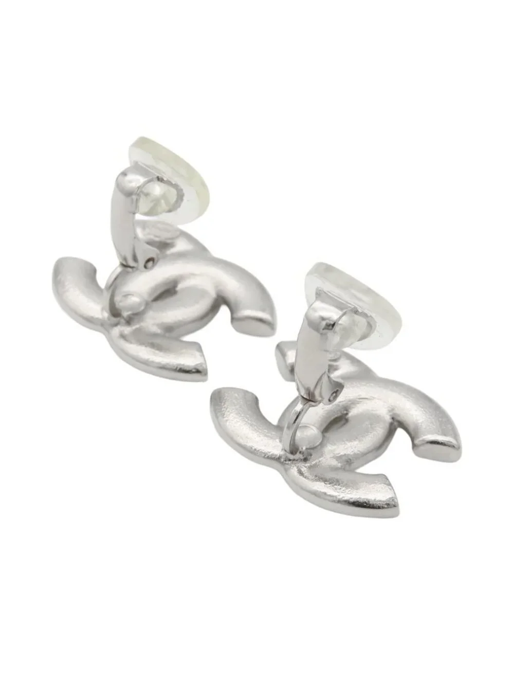 Chanel Earrings Silver Metal Rhinestone Faux Pearl CC Logo Star